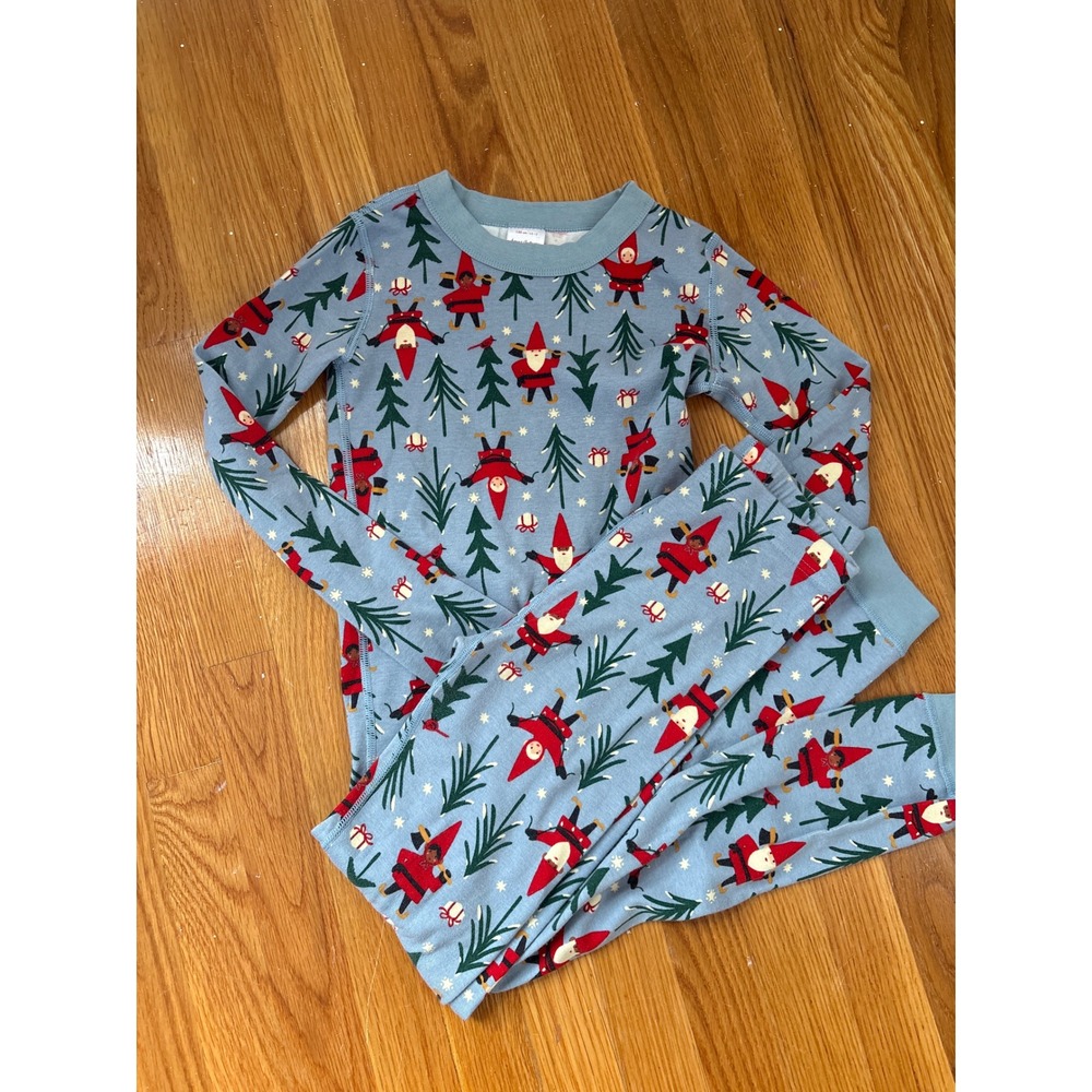 Hanna Andersson Kids Pajama Set US 12 Blue Organic Cotton‎ Gnome Christmas 150cm